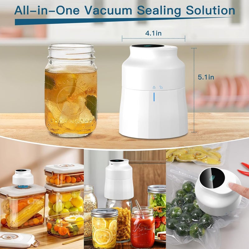 afontoto Electric Mason Jar Vacuum Sealer Kit for Wide Mouth and Regular Mouth Mason Jars Vacuum Sealing Machine for Food Storage Compatible with Vacuum Zipper Bags and Vacuum Seal Containers - Image 2